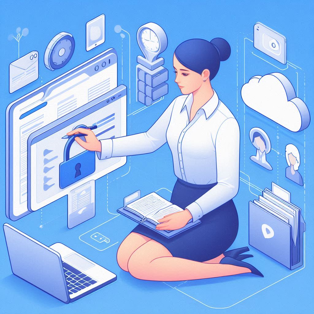 lady managing files in the cloud